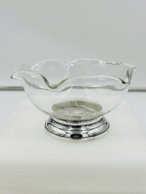 Vintage Web Sterling Silver Base Glass Nut Mayo Bowl Serving Dish 5.5 x 3 Inches